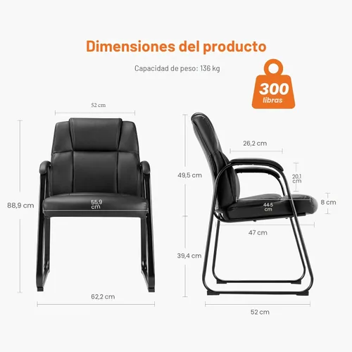 Miniatura 2 de Sweetcrispy Juego de 2 sillas de invitados para sala de espera, sillas estacionarias de recepción para oficina, sin ruedas, cómodos brazos Negro