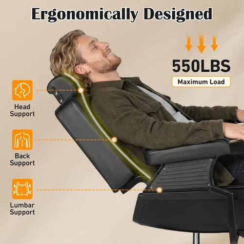 Miniatura 7 de Hydraulic Barber Chair All Black, 550LBS Heavy Duty Barbershop Chair, Adjustable Reclining Salon Chair, Professional Hair Stylist Chair for
