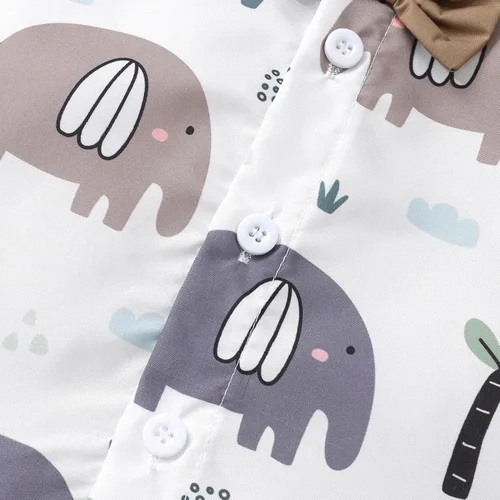Miniatura 19 de JEELLIGULAR Conjunto de ropa de verano para bebé niño de manga corta con botones y pantalones cortos, trajes casuales para caballeros de 1 a 6 años