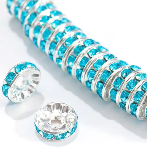 Miniatura 9 de 100 cuentas espaciadoras Rondelle redondas de cristal con diamantes de imitación checos chapados en plata, cuentas sueltas para manualidades, Blanco