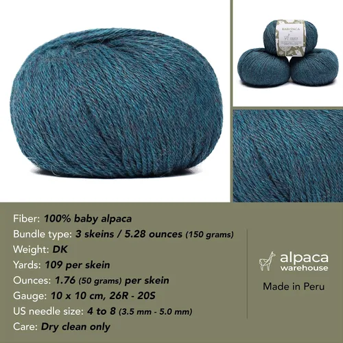 Miniatura 3 de 100% Hilo de Lana de Alpaca Bebé (Juego de 3 Madejas, 150 Gramos) Peso DK - Hecho en Perú - Celestialmente Suave y Perfecto para Tejer y Ganchillo
