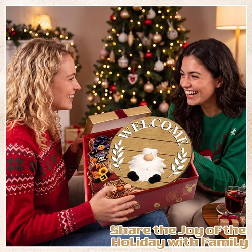 Miniatura 4 de Qunclay 31 piezas 3D de grano natural intercambiable de madera gnomo para puerta, decoraciones navideñas de gnomo con piezas magnéticas y sombreros