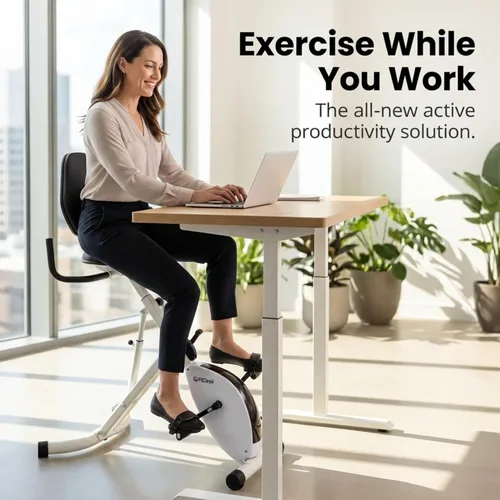 Miniatura 7 de FitDesk Escritorio de bicicleta de ejercicio de pie 3.0, entrenador de ciclismo de interior de altura ajustable con bandeja para portátil, Bicicleta