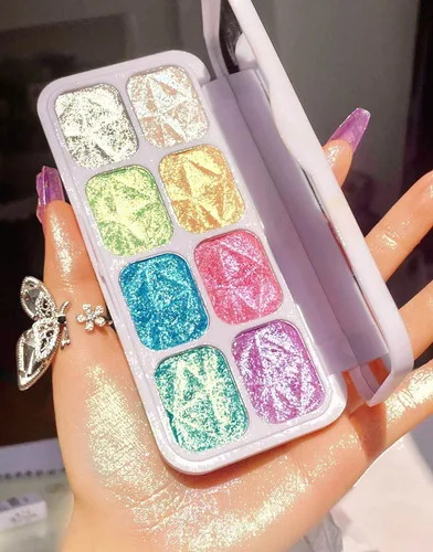 Miniatura 9 de evpct Iluminador facial de perla blanca y plata, maquillaje de brillo con purpurina de diamantes brillantes, paleta de sombras de ojos en polvo
