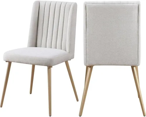 Meridian Furniture Eleanor Collection Modern - Silla de comedor tapizada de lino contemporáneo con respaldo de ala copetuda y patas doradas Crema