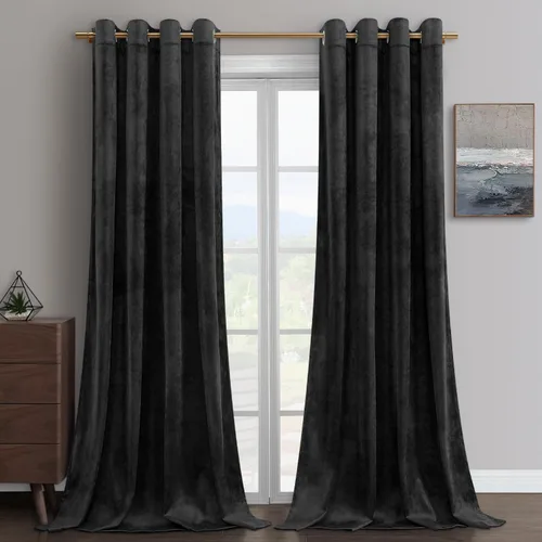 Miniatura 13 de HOMEIDEAS Cortinas opacas de terciopelo gris, 52 x 108 pulgadas, oscurecimiento de la habitación, aislamiento térmico, bolsillo con pestaña trasera
