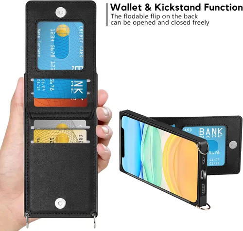 Miniatura 5 de Vofolen Funda para iPhone 11 con tarjetero con bloqueo RFID, correa ajustable, cierre magnético, resistente, a prueba de golpes, funda protectora