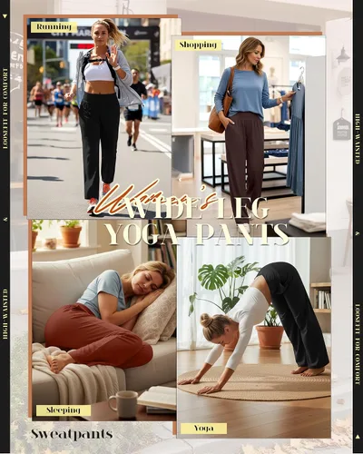 Miniatura 139 de Neer - Conjunto de 3 pantalones de yoga de pierna ancha para mujer - Pantalones deportivos cómodos, holgados, de cintura alta y casuales