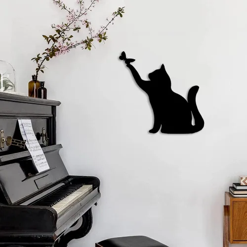 Miniatura 4 de JILIP Letrero de arte de silueta de gato de metal, escultura de pared colgante negra, placa de decoración de pared de animales de metal, decoración