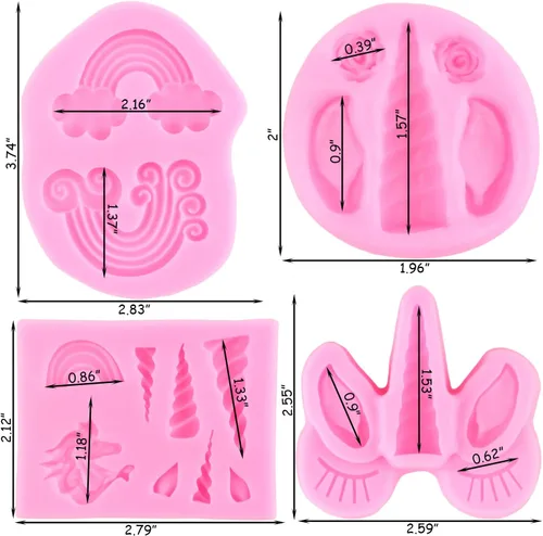 Miniatura 3 de ZiXiang - Moldes de silicona con diseño de unicornios, orejas de cuerno, rosa, flor, arco iris, fondant, para decoración de pasteles, decoración