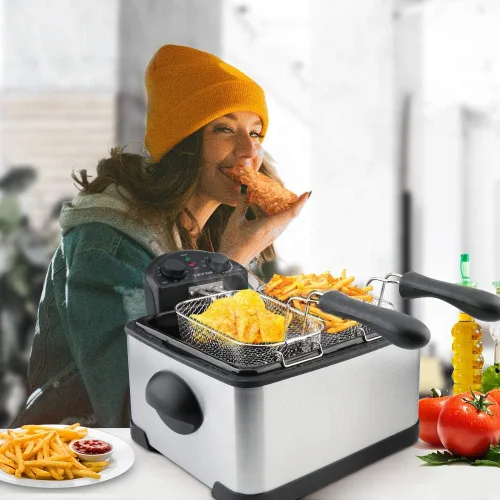 Miniatura 6 de Secura freidora eléctrica profunda con 3 cestas de acero inoxidable de 1700 vatios con temporizador, filtro de olor extra gratuito, 4.2 l/17 tazas