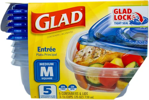 Miniatura 2 de Glad GladWare Entree - Recipientes de almacenamiento de alimentos con tapas, plástico cuadrado mediano sin BPA para preparación de comidas