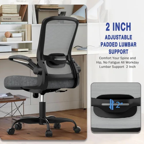 Miniatura 7 de Mimoglad Silla de oficina ergonómica – Silla de escritorio con reposabrazos abatibles y reclinable de 135°, soporte lumbar ajustable – Silla de Gris