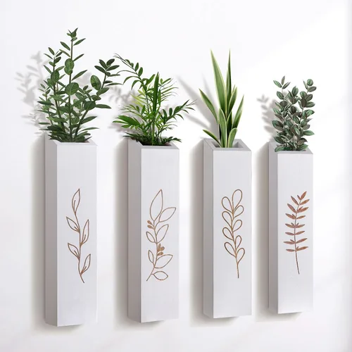Miniatura 8 de Macetero de pared de madera, paquete de 4 jarrones de pared con bolsillo para interiores, decoración para sala de estar, dormitorio, flores secas