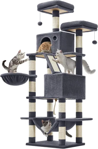 Miniatura 9 de Feandrea Árbol para gatos, torre grande para gatos de 81.1 pulgadas, condominio de felpa de varios niveles con 13 postes rascadores, 2 perchas, 2