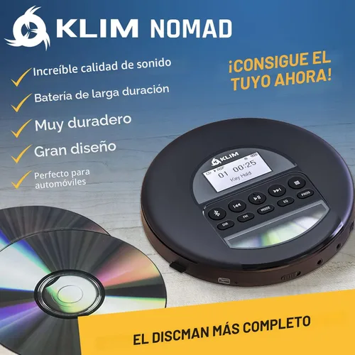 Miniatura 2 de KLIM Nomad - Reproductor de CD portátil con batería de larga duración - con auriculares - Radio FM - Reproductor de CD MP3 portátil compatible