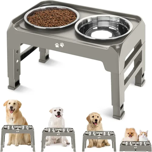 Miniatura 16 de COMESOON - Tazones elevados para perros, soporte elevado de 4 alturas ajustables con 2 tazones gruesos de acero inoxidable de 50 onzas, Negro