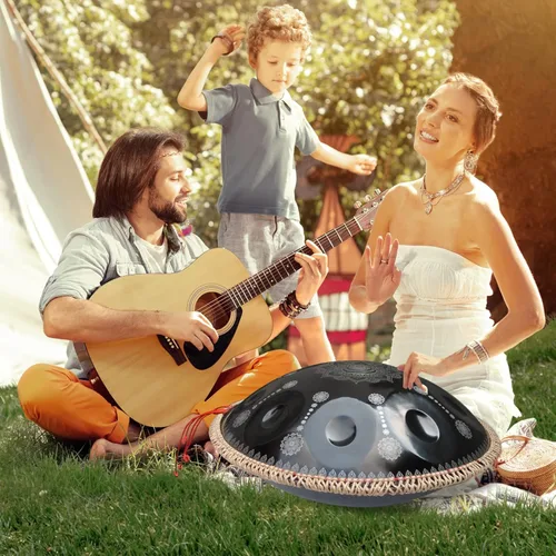 Miniatura 5 de 22 pulgadas 10 notas D menor 432HZ instrumento de tambor de acero handpan para adultos, negro