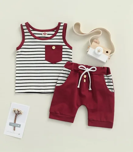 Miniatura 10 de Conjunto de ropa casual de manga corta con botones y pantalones cortos de lino para bebés y niños pequeños