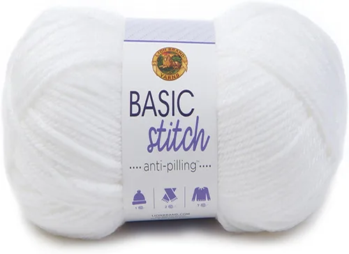 Lion Brand Yarn - Ovillo de lana anti frisado para puntada básica para tejer, hacer ganchillo y manualidades, Blanco, paquete de 1