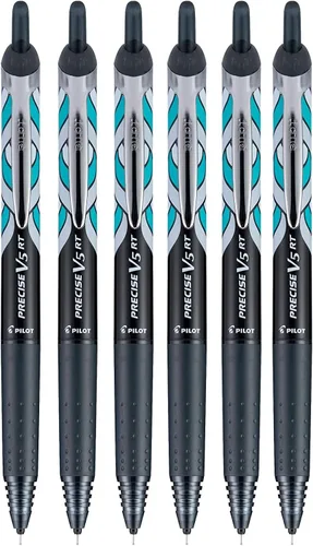 PILOT Precise V5 RT Deco Collection - Bolígrafos de tinta líquida recargables y retráctiles, punta extrafina (0.5 mm), tinta negra, paquete de 6
