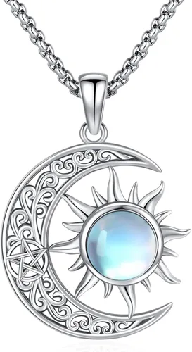 Miniatura 231 de Collar de pentagrama de plata de ley con triple luna, diosa celta, nudo celta, nudo de brujas, Ankh, sol y luna, Hécate, lilith, Santa Muerte