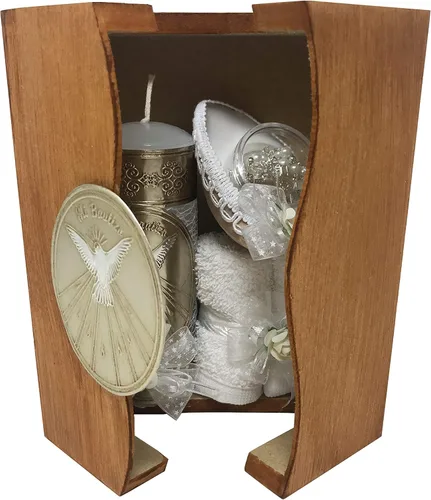 Miniatura 2 de Arcangeles Mexicanos - Juego de velas católicas de bautismo en caja de madera con toalla, vela, rosario y concha para bebés niños y niñas. Hecho a