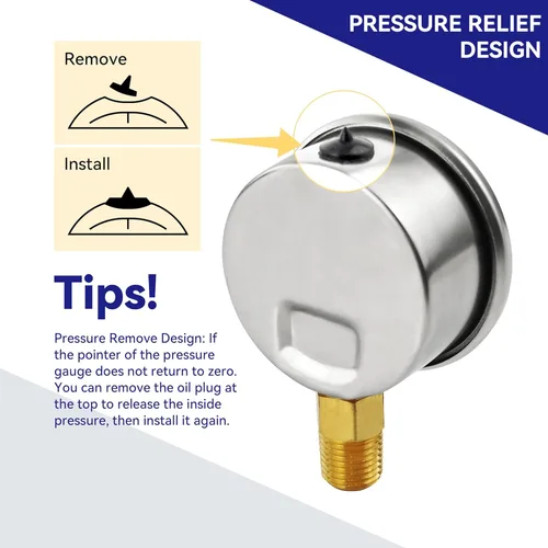 Miniatura 5 de HFS (R) -30 inHg-0 PSI Medidor de presión de vacío relleno de glicerina, tamaño de dial de 2", montaje inferior NPT de 1/4", caja de acero
