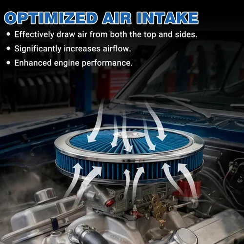 Miniatura 5 de PTNHZ Conjunto de filtro de filtro de aire redondo de 14 x 3 pulgadas con caburetor de tapa de flujo alto compatible con Chevrolet GMC Ford (azul)