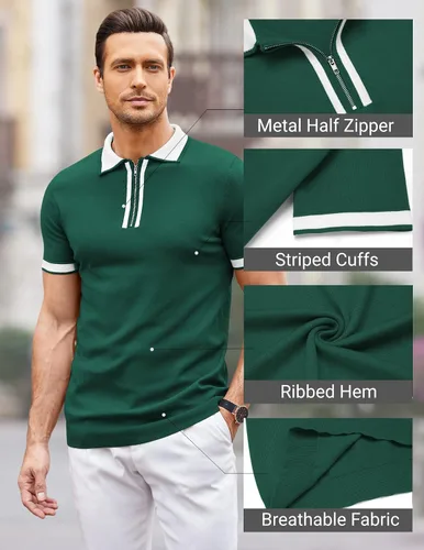 Miniatura 5 de COOFANDY Polo de manga corta para hombre, camiseta de tenis de golf, casual, ajustada, para verano