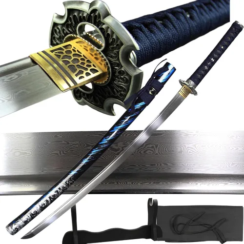 Miniatura 15 de Espada katana japonesa real hecha a mano, espada samurái de espiga completa, 40.5 pulgadas, bolsa de soporte incluida