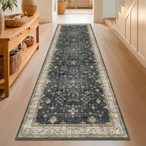 Miniatura 85 de Alfombra Boho Negra para Sala de Estar - Alfombra de Área Lavable de 10x14 Pies, Alfombras de Comedor para Debajo de la Mesa, Alfombra Suave de Pelo