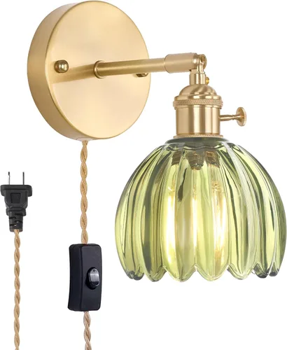 Miniatura 36 de Shenmoyl Aplique de Pared Vintage Operado por Batería con Linda Campana de Vidrio Tulipán Verde, Recargable Inalámbrica, Luz de Pared con Control