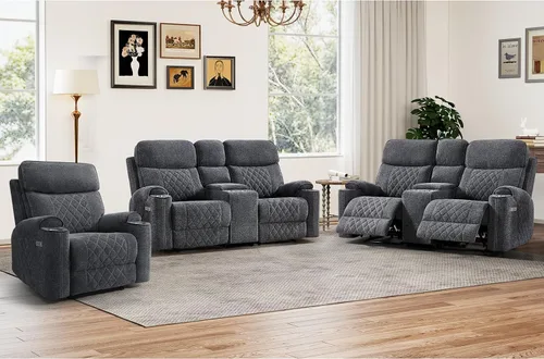 Miniatura 16 de HAOMARKETS Silla reclinable eléctrica para adultos con puerto USB, sofás reclinables eléctricos de tela suave con portavasos de metal, sillas