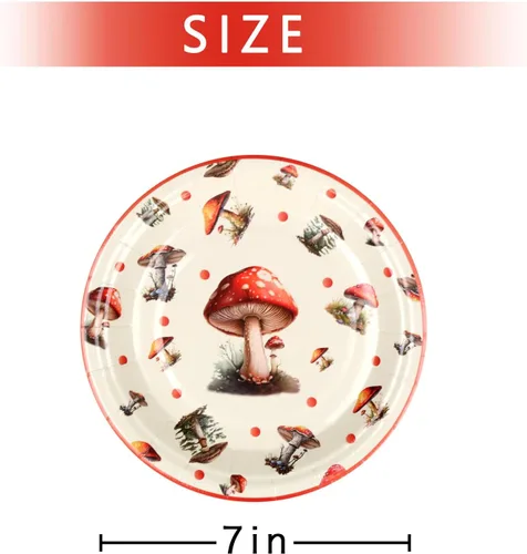 Miniatura 2 de 50 platos de papel desechables, 7 pulgadas, platos de postre de hongos rojos para primavera y verano, bosque, salvaje, vibrante, setas, decoraciones