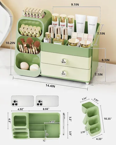 Miniatura 4 de Anylady Organizador de maquillaje de gran capacidad con soporte para brochas de maquillaje para tocador, material grueso, organizador de encimera