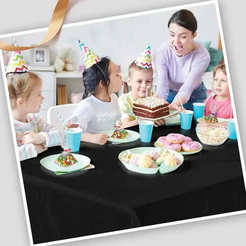Miniatura 2 de Goodluck Rollos de mantel de plástico de 54 pulgadas x 100 pies con caja de corte, mantel desechable negro, mantel de plástico para fiesta