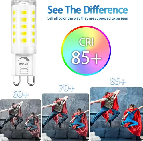 Miniatura 5 de winshine Paquete de 10 bombillas LED G9 regulables de 6000 K luz diurna 4W, 40 vatios G9 equivalente a halógeno G9 base de dos pines, lámpara