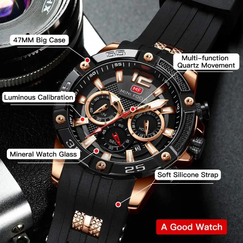 Miniatura 3 de Mini Focus Men Watches Unique Casual Wrist Watches (ChronographWaterproofLuminousCalendar24 Hours) Silicon Band Fashion Watches for Men