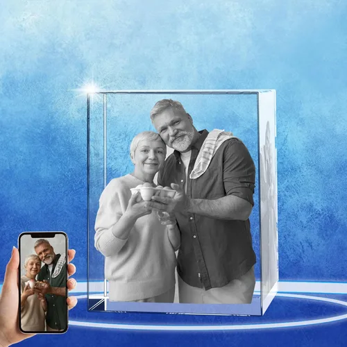 Miniatura 9 de Foto de cristal 3D personalizada, marco de fotos de vidrio grabado con láser, gran aniversario, cumpleaños, Navidad, Día del Padre, regalos