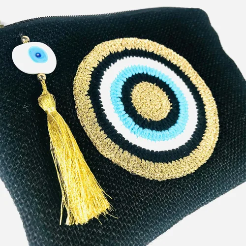 Miniatura 2 de Malvado de yute pequeño bolso de mano de yutebolsa bolsa de playa negro-oro bolsa de regalo con cremallera bolsa de regalo con borla, Negro