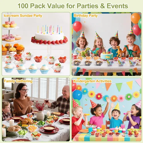 Miniatura 6 de KUCKOW 100 cuencos transparentes, 100 cuencos para helado, pequeños cuencos transparentes para servir aperitivos de postre, pastel, aperitivos
