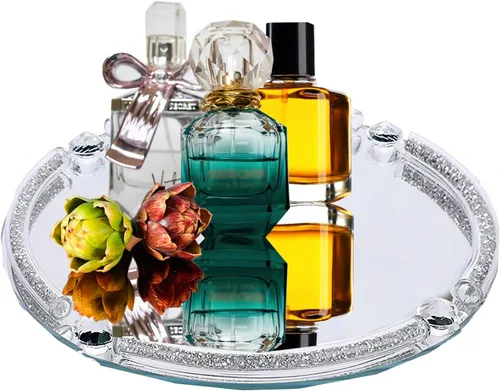 Miniatura 9 de Bandeja de perfume de cristal, bandeja de cristal rellena de diamante triturado, bandejas rectangulares de 11.8" x 7.9" para cosméticos y maquillaje