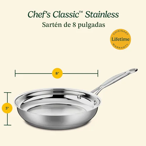 Miniatura 5 de Cuisinart 722-20 Colección de utensilios de cocina clásicos de acero inoxidable de 8 pulgadas, sartén abierta de 8 pulgadas Acero inoxidable clásico