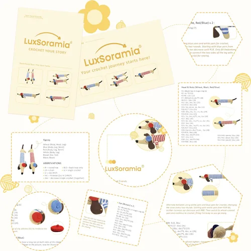 Miniatura 7 de luxSoramia Kit de ganchillo para principiantes, kit de 2 piezas de perro salchicha para principiantes con tutoriales en video paso a paso, kit