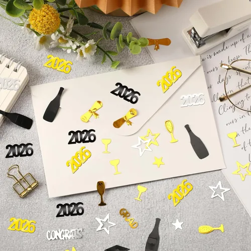 Miniatura 4 de MARFOREVER Confeti de graduación verde, negro y dorado, confeti de graduación de clase de 2026, centro de mesa para eventos temáticos de 2026