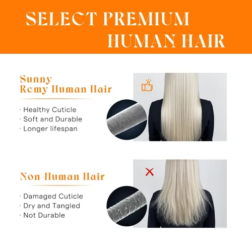Miniatura 2 de Sunny Hair Extensiones de cabello humano con reflejos, cosidas en rubio ceniza, mezcla de rubio decolorado, doble trama, cabeza completa, cortas