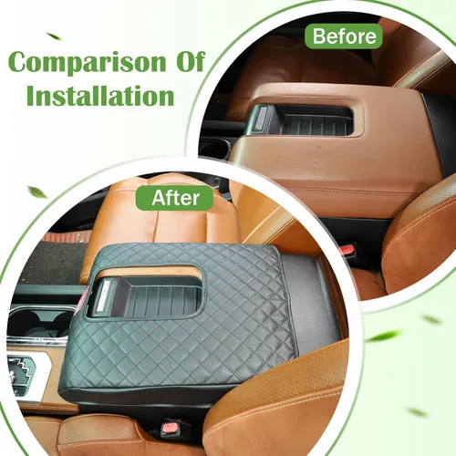Miniatura 2 de Funda de Reposabrazos para Consola Central de Coche, Compatible con Toyota Tundra 2007-2021, Funda de Reposabrazos de Cuero Impermeable, Cojín Negro
