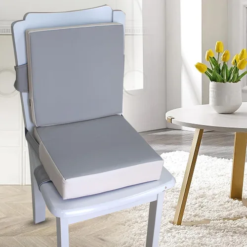 Miniatura 7 de Eiury Asiento elevador para mesa de comedor, PU antiarañazos fácil limpieza niños asiento elevador para mesa, cojín de aumento de viaje portátil gris