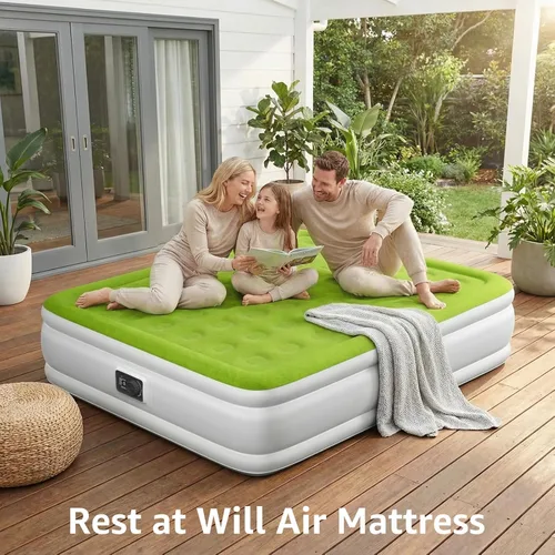 Miniatura 8 de Colchón de aire YENING tamaño queen con bomba incorporada, cama hinchable elevada, colchón hinchable resistente con cama de aire de 18 pulgadas